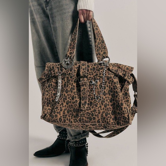 Free People Wild Thing Leather Tote Beige Combo - Picture 12 of 12